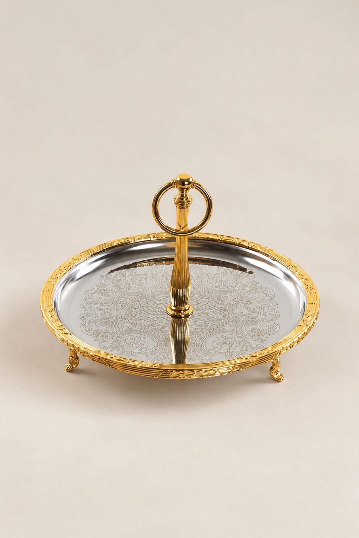 Kessa Gold Detailed Serving Tray with Handles (26 cm)