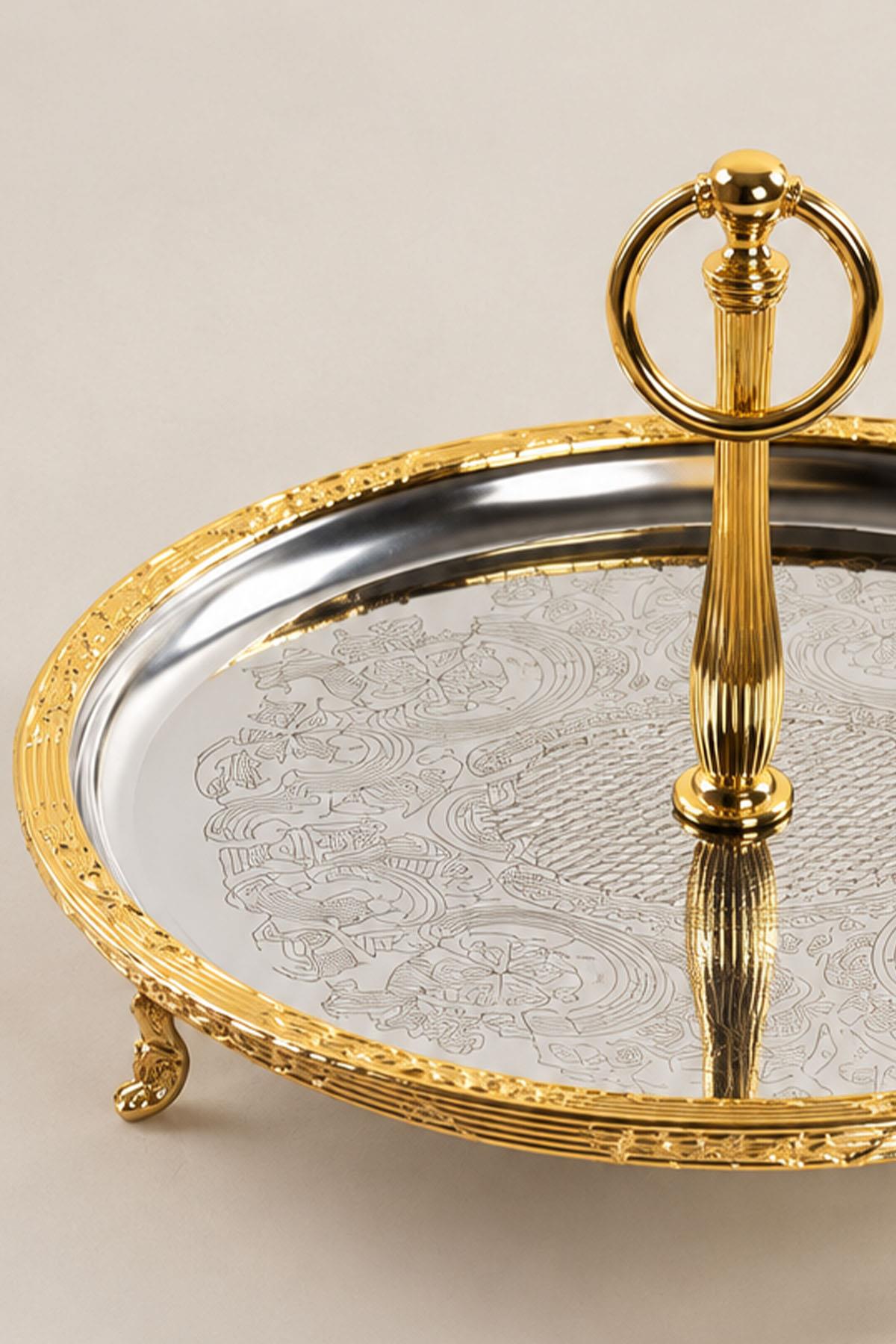 Kessa Gold Detailed Serving Tray with Handles (30 cm)