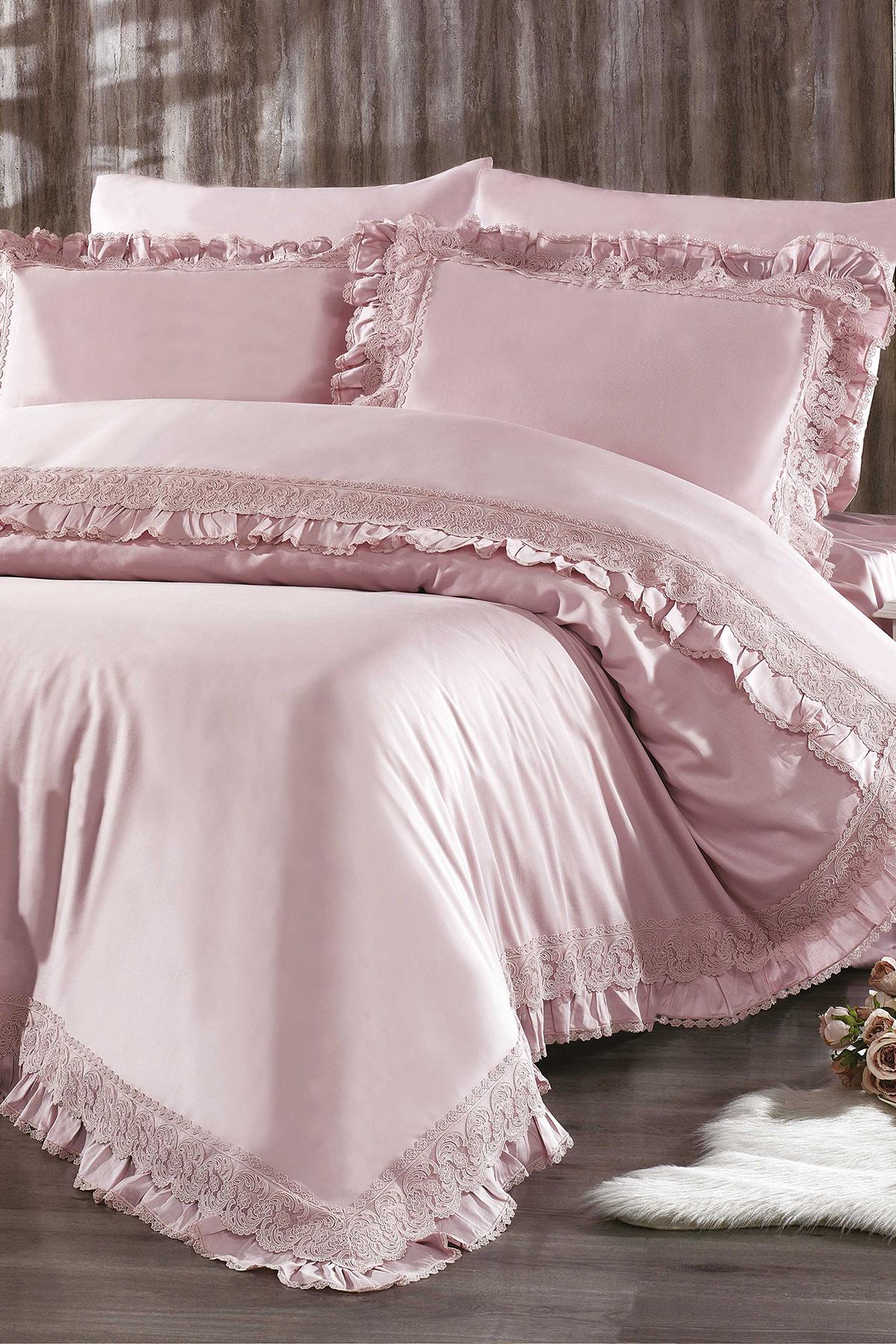 Helen Lace Cotton Satin Single 4-Piece Duvet Cover Set