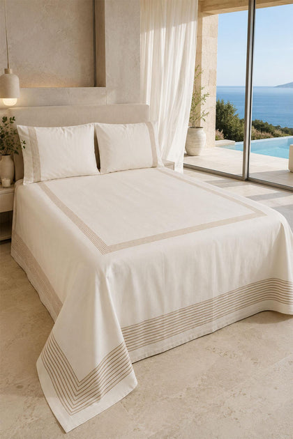 Marbel Striped Detail Double Size 4-Piece Pique Set