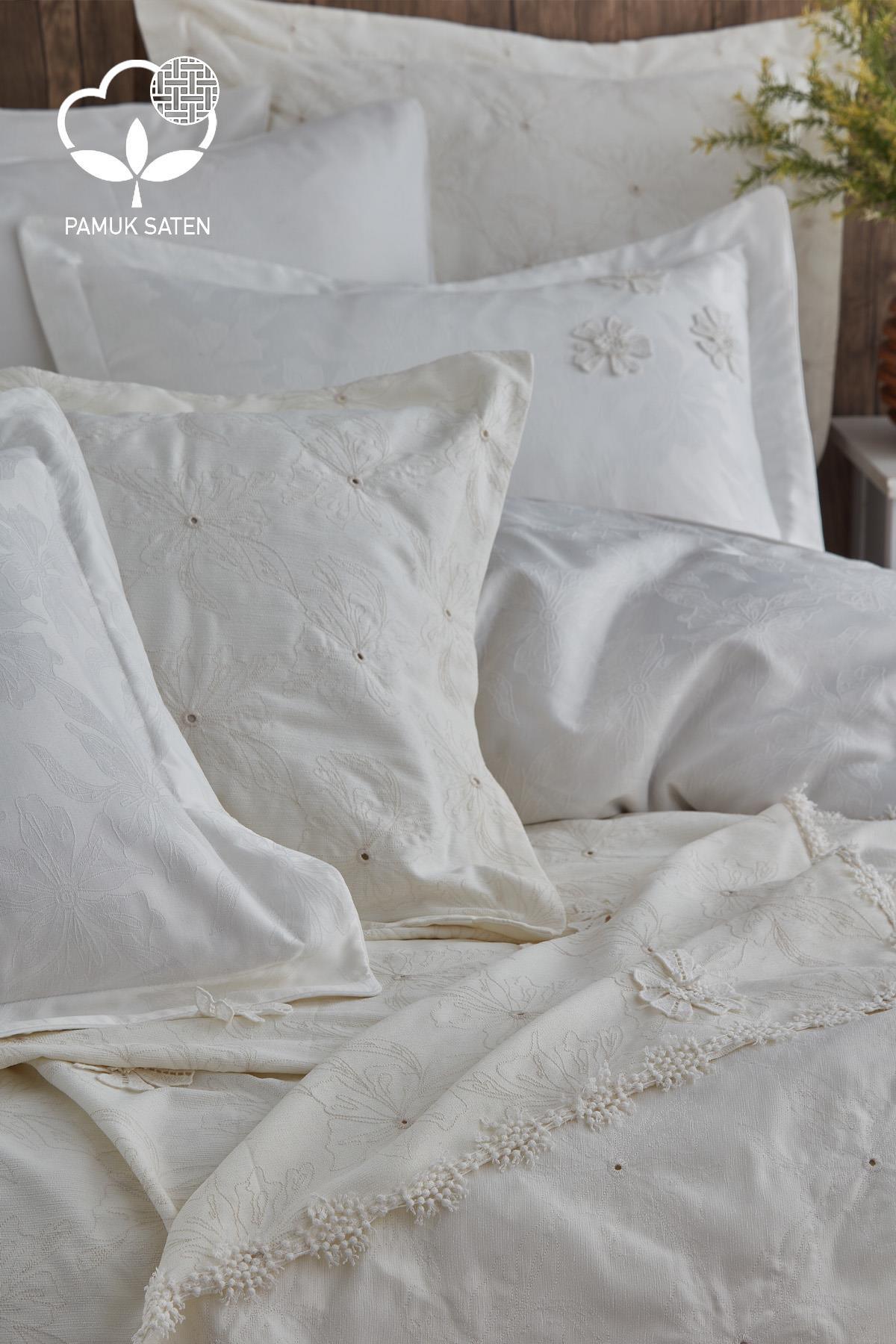 Nergiz Çiçek İşlemeli Süper King Size 9 Parça Nevresim + Pike Set - Nazik Home - Yuvama Değer!