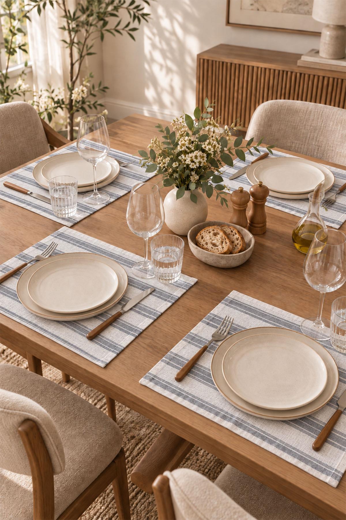 Run Striped Stain-Resistant, Easy-to-Make 4-Piece Placemat Set (35 x 45 cm)
