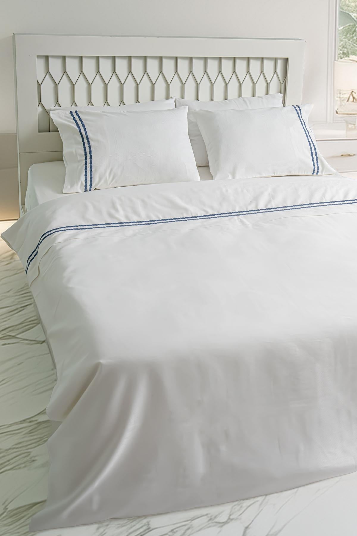 Vetra Striped Embroidered Cotton Sateen Double Duvet Cover Set, 6 Pieces