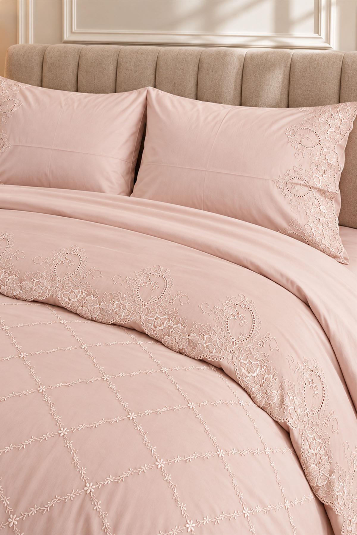 Amelia Embroidered Cotton Satin Double Bed 3-Piece Duvet Set