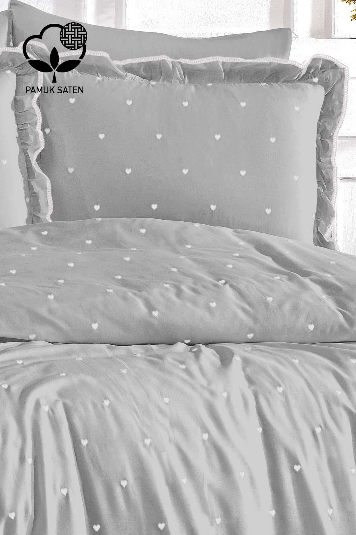 Amore Heart Embroidered Cotton Satin King Size 6-Piece Duvet Cover Set