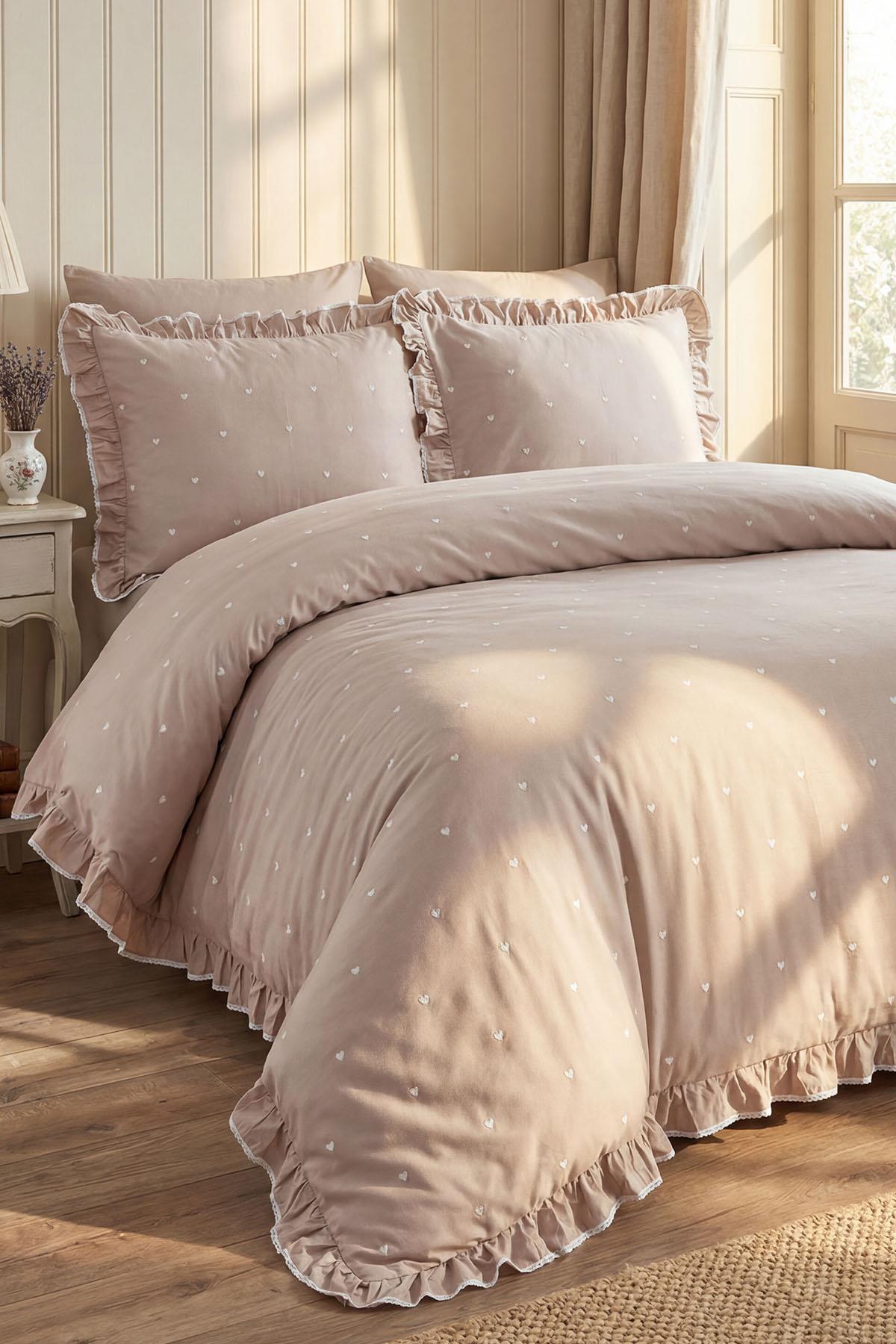 Amore Cotton Satin Double Heart Duvet Cover Set