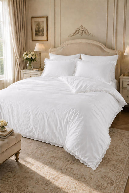 Asel 300 TC Lace Cotton Satin Double 6 Piece Duvet Cover Set