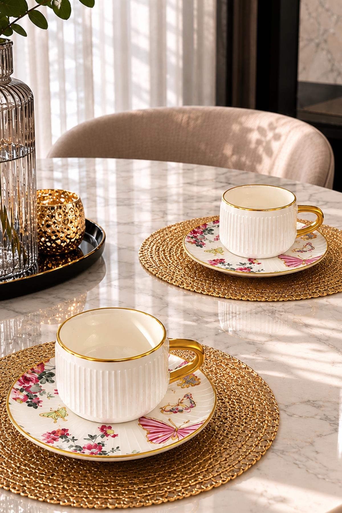 Butterfly Poem 24K Gold Plated 2-Piece Premium Coffee Cup Set