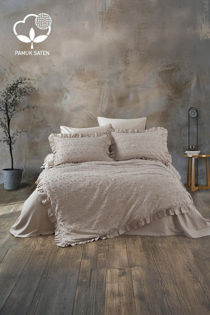 Celine Embroidered Cotton Satin Double 6-Piece Duvet Cover Set