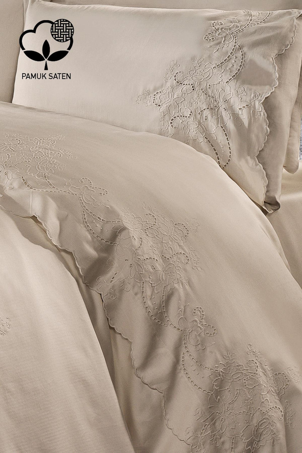 Hanedan İşlemeli Süper King Size 7 Parça Nevresim + Pike Set - Nazik Home - Yuvama Değer!