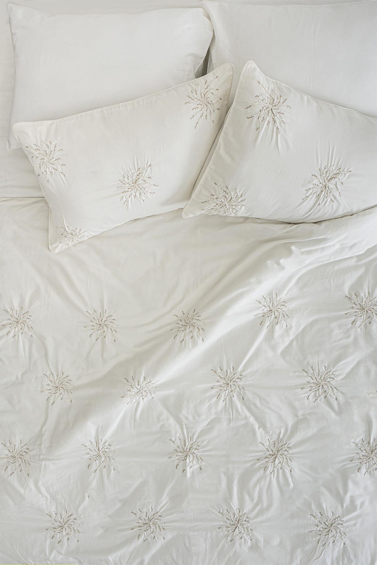Lorient Pearl Embroidered Cotton Satin Super King Size 6-Piece Duvet Cover Set