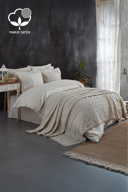 Maria Embroidered Double 9 Piece Duvet Cover + Blanket Set