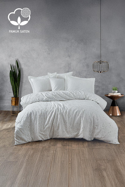 Nill Embroidered Cotton Satin Double 6-Piece Duvet Cover Set