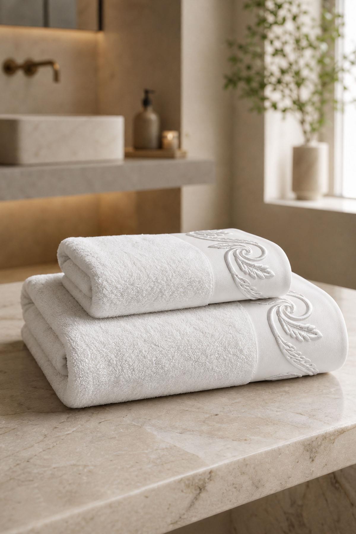 Latina Burgu Leaf Embroidered Hand Towel (30 x 50 cm)