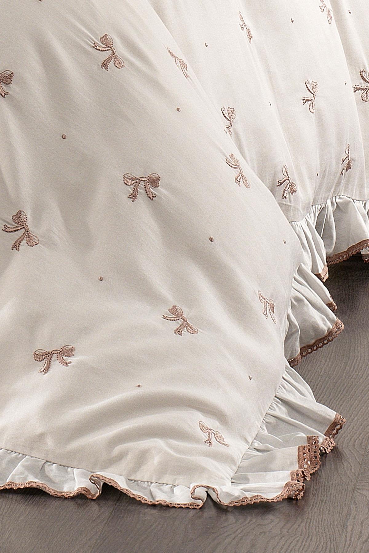 Serena Bow Embroidered Cotton Sateen Single Duvet Cover Set 4 Piece