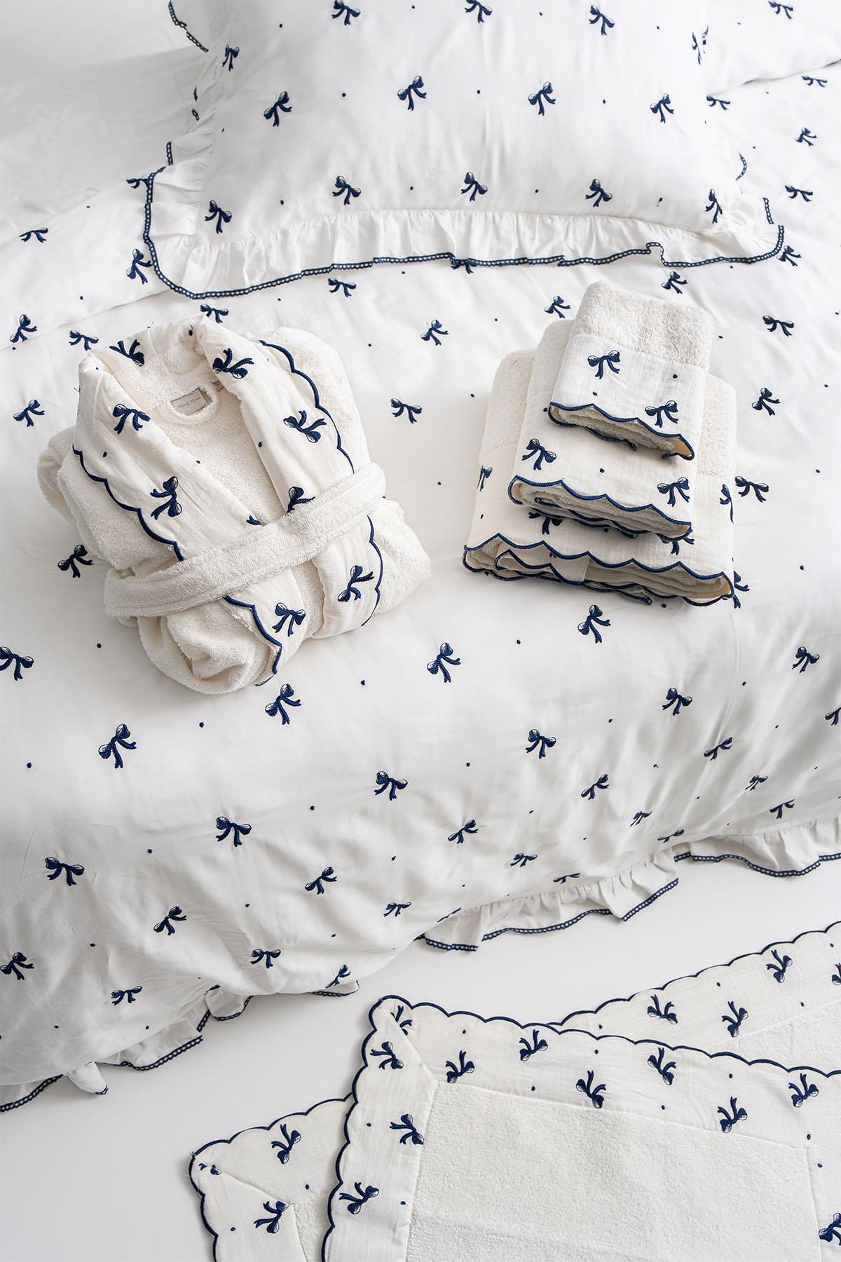 Serena Bow Embroidered Cotton Sateen Single Duvet Cover Set 4 Piece