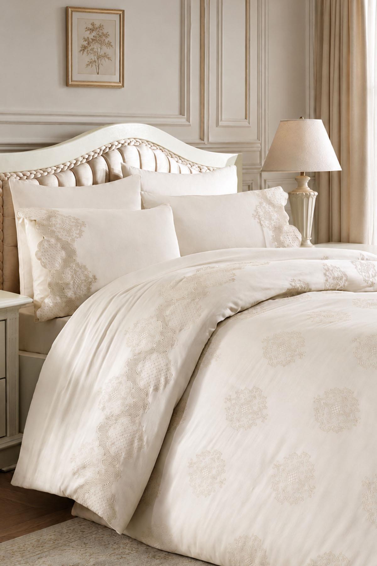 Simena Embroidered Cotton Satin Super King Size 6-Piece Duvet Cover Set