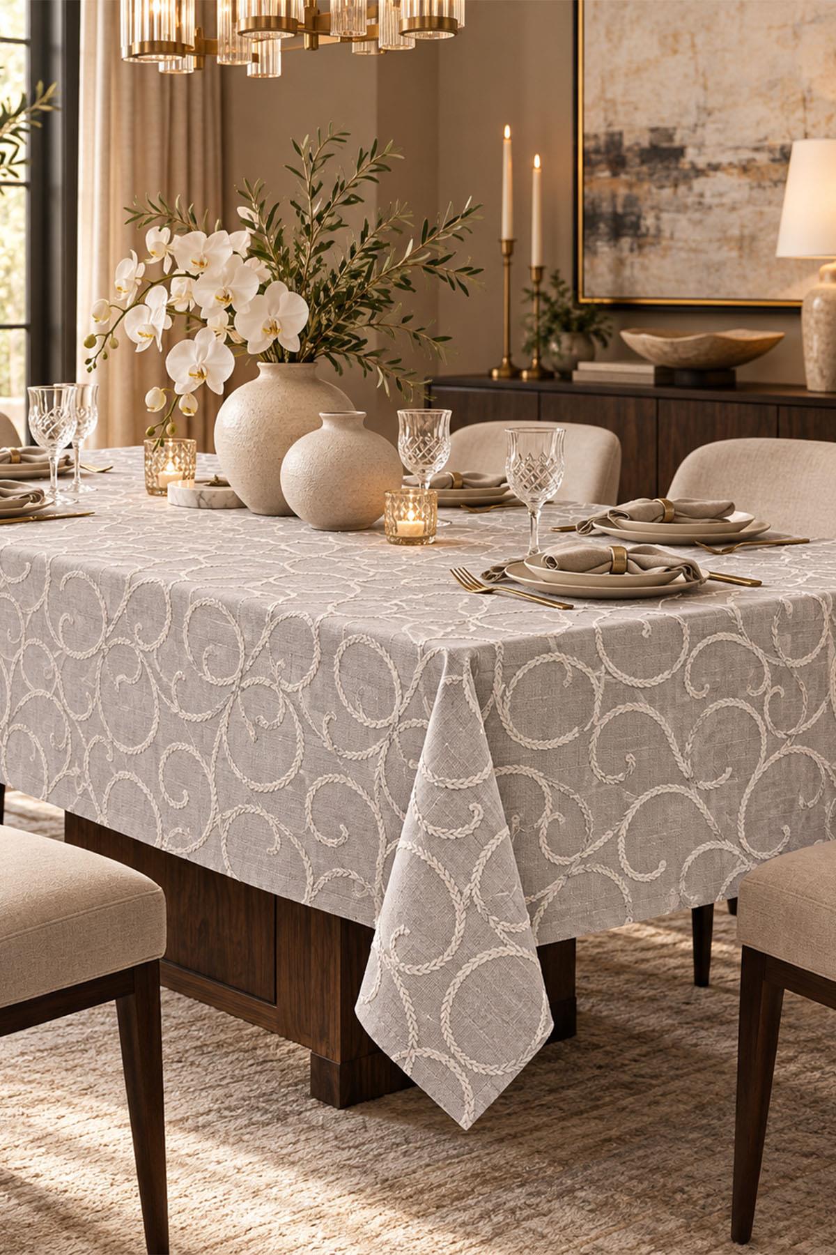 Soho Embroidered Stain-Resistant, Easy-Care Tablecloth (160 x 260 cm)
