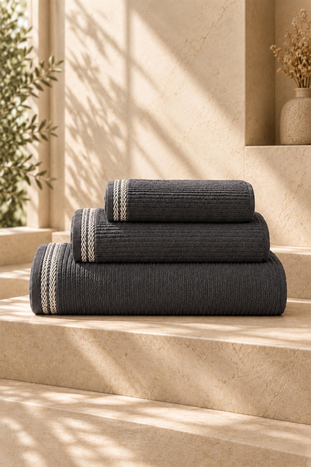 Velora Striped and Embroidered Face Towel (50 x 90 cm)