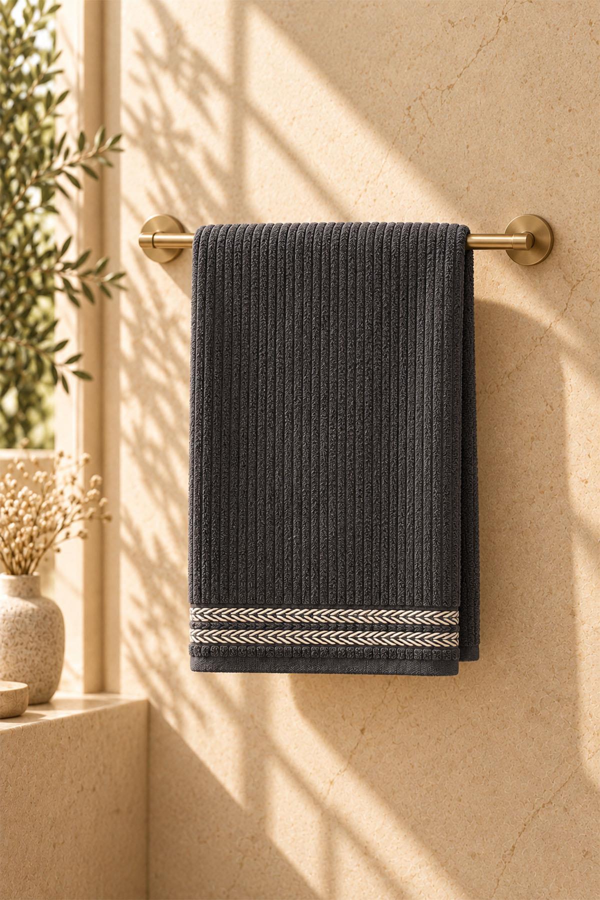Velora Striped and Embroidered Bath Towel (90 x 150 cm)